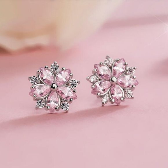 *NEW 925 Sterling Silver Diamond Flower Earrings - Picture 4 of 7